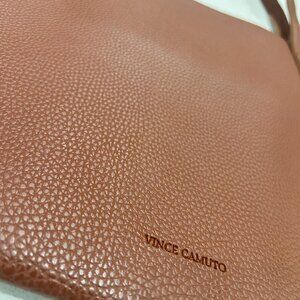 Vince Camuto Brown Pebbled Leather Tote Bag Minimalist Carryall Weekend Academia